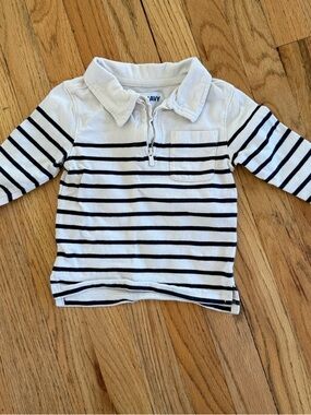 Old Navy White and Navy Striped Polo Shirt for Kids